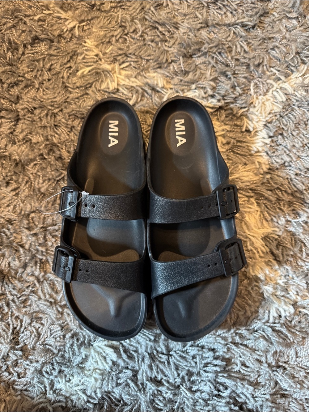 MIA Black Double Buckle Slide Sandals